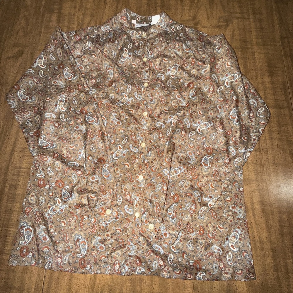 VTG 70s The Villager Paisley Blouse Womens 10 Floral Button Up Shirt Long Sleeve